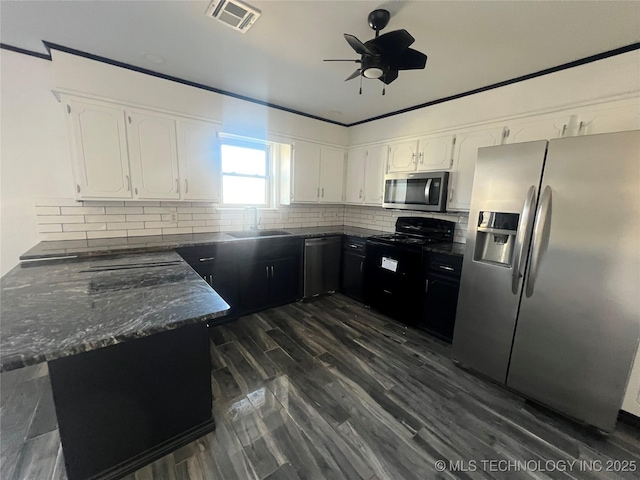 kitchen featuring decorative backsplash, sink, white cabinets, and stainless steel appliances