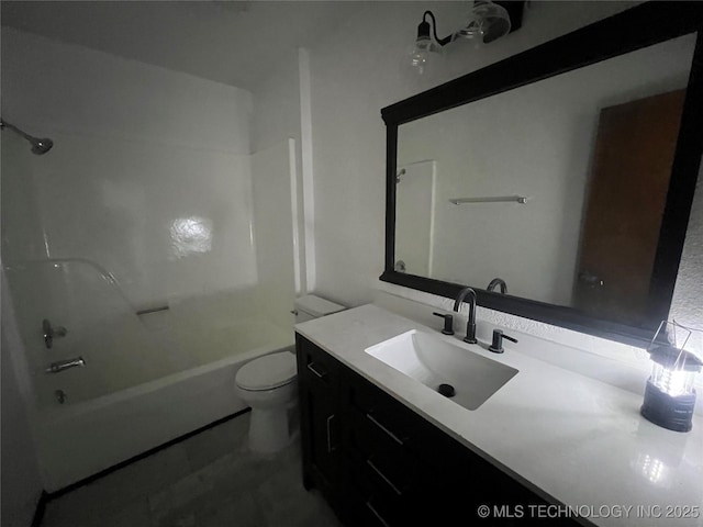 full bathroom featuring shower / tub combination, toilet, and vanity