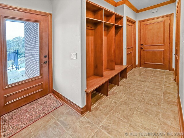 mudroom with ornamental molding