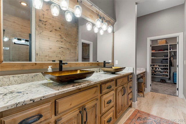 bathroom with hardwood / wood-style flooring and vanity