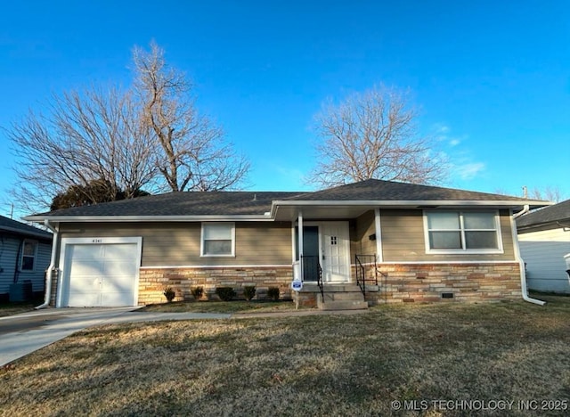 view of front of property with a front lawn and a garage