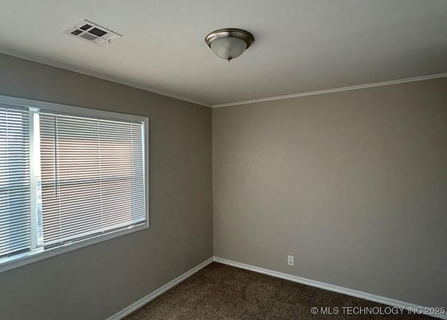 carpeted empty room with crown molding and a healthy amount of sunlight