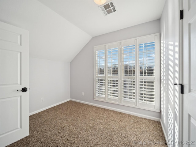 additional living space featuring vaulted ceiling and carpet floors