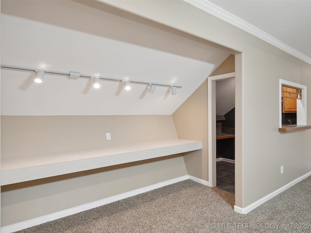 interior space featuring carpet floors and crown molding