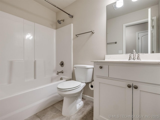 full bathroom with tile patterned floors, toilet, vanity, and bathing tub / shower combination