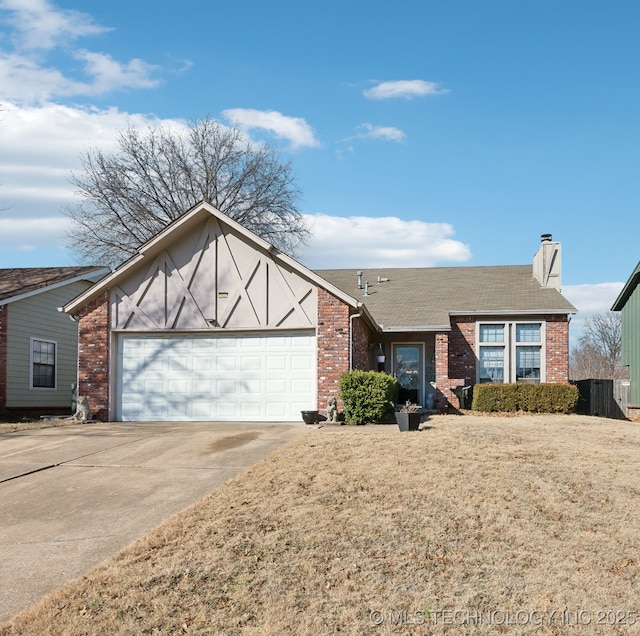 view of front facade with a garage, a front yard, and central air condition unit