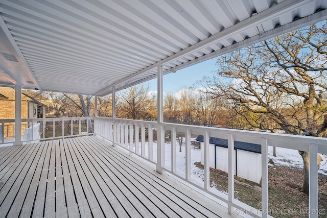 view of snow covered deck