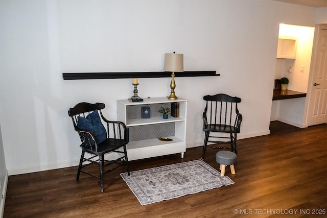 sitting room featuring dark wood-type flooring