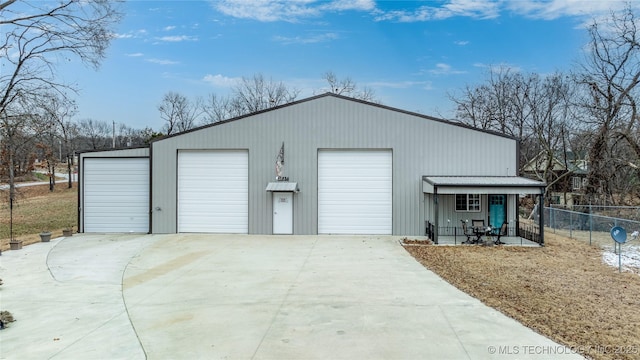 garage with covered porch