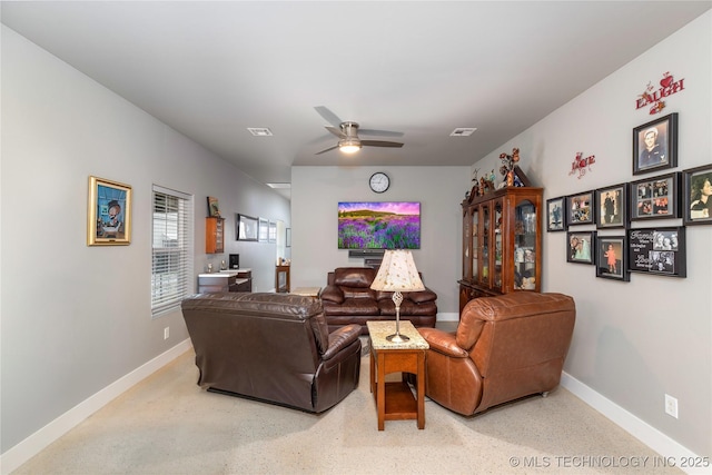 living room with ceiling fan