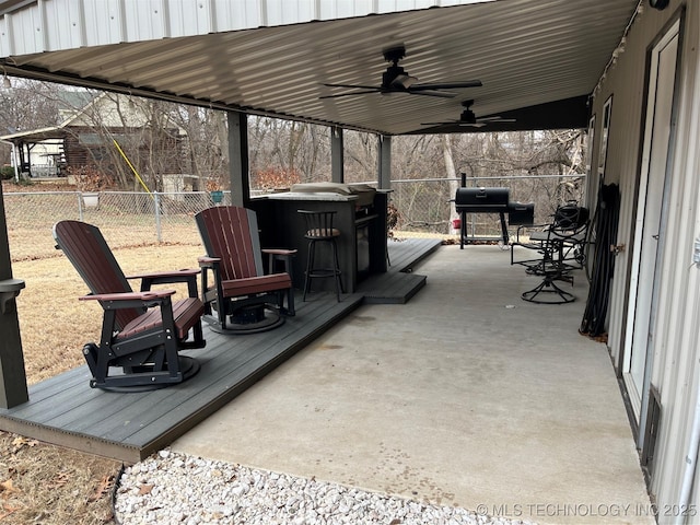 view of patio / terrace with ceiling fan and grilling area