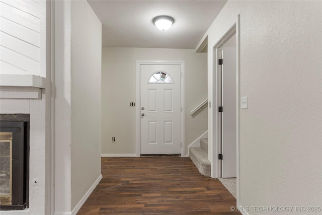 entryway featuring beverage cooler and dark hardwood / wood-style floors