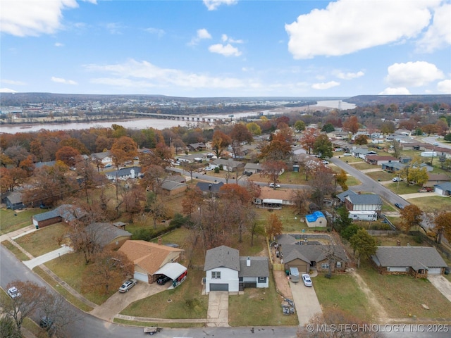 aerial view with a water view