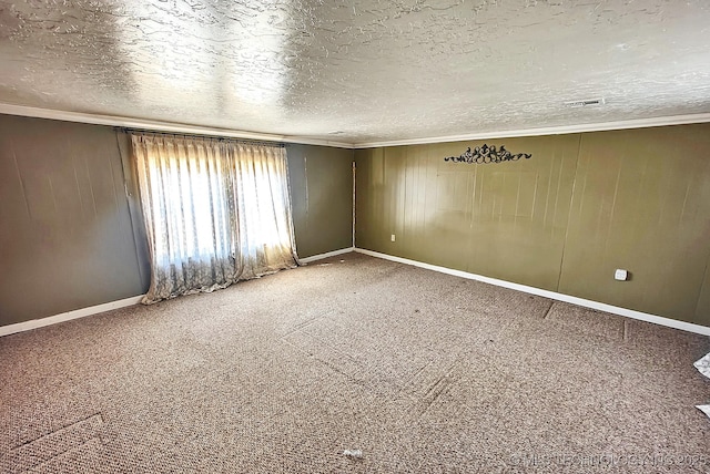 spare room with a textured ceiling and carpet flooring