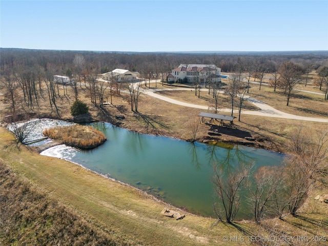 bird's eye view featuring a water view and a rural view