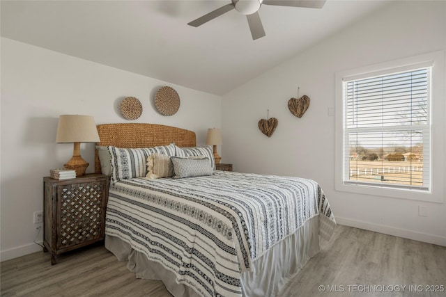 18342 S 132nd E Ave, Bixby, OK 74008 - bedroom with baseboards, lofted ceiling, wood finished floors, and a ceiling fan
