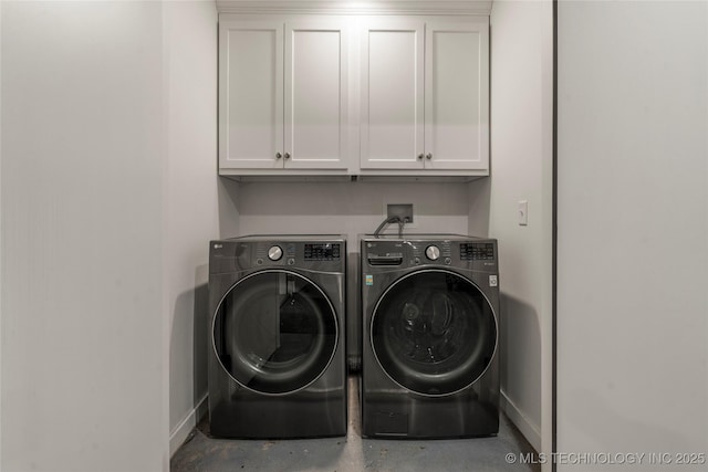 18342 S 132nd E Ave, Bixby, OK 74008 - laundry room with cabinet space, baseboards, and washer and dryer