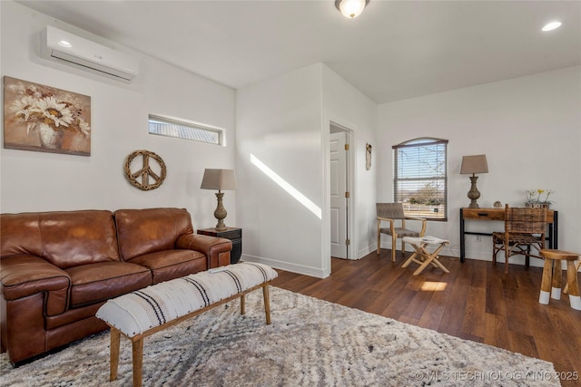 18342 S 132nd E Ave, Bixby, OK 74008 - living area with a wall mounted air conditioner, baseboards, wood finished floors, and recessed lighting
