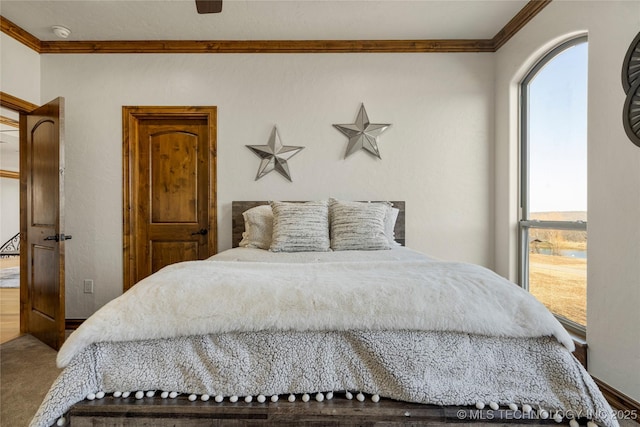 bedroom with ornamental molding