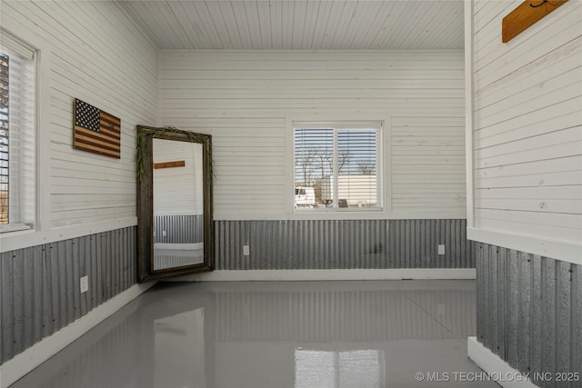 spare room featuring wooden walls