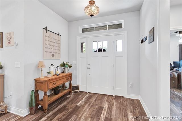 foyer entrance featuring dark hardwood / wood-style floors