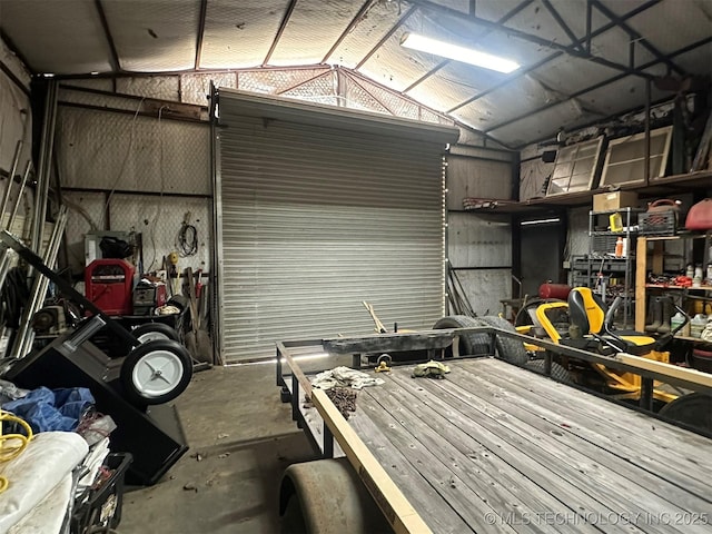 garage featuring a workshop area