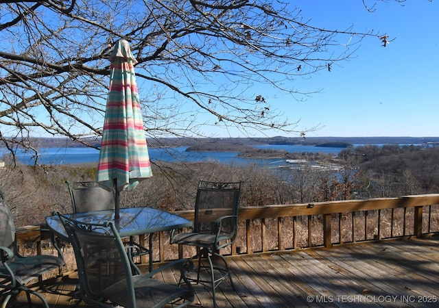 deck with a water view