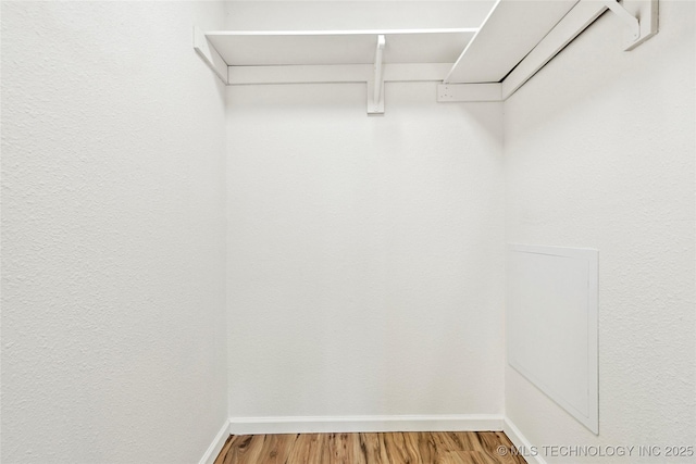 walk in closet with wood-type flooring