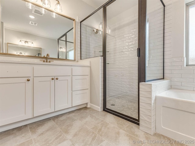1412 N 70th St, Broken Arrow, OK 74014 - full bathroom with a garden tub, a stall shower, vanity, and tile patterned floors