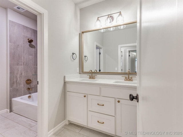 1412 N 70th St, Broken Arrow, OK 74014 - bathroom featuring tile patterned flooring, double vanity, and shower / bath combination
