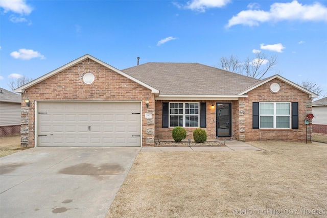 single story home with a garage