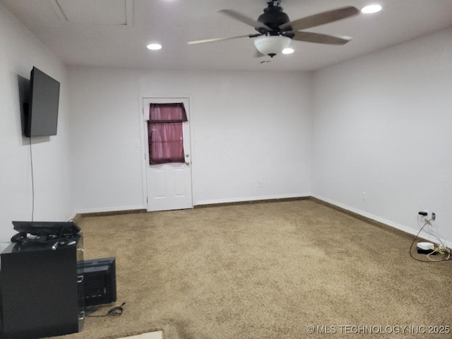 carpeted empty room with ceiling fan