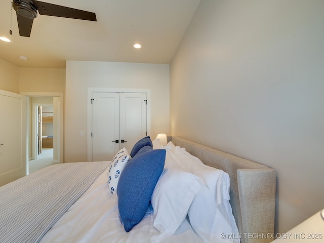 bedroom with a closet and ceiling fan