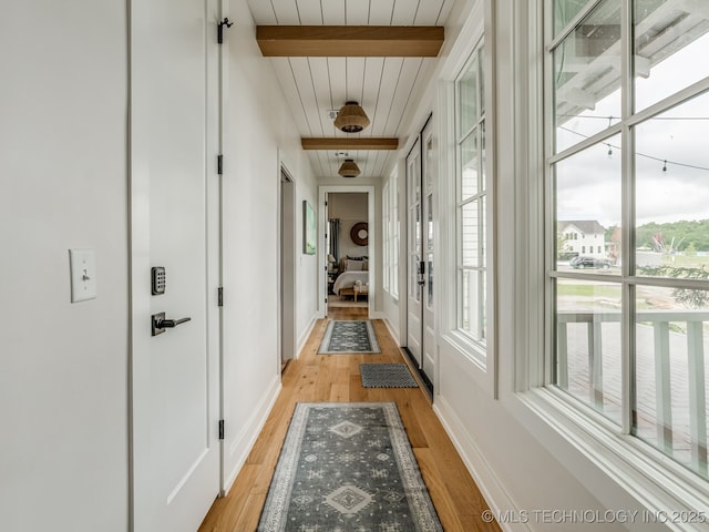 56 Center Ln N, Carlton Landing, OK 74432 - hall with light wood-type flooring and beam ceiling