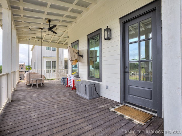 56 Center Ln N, Carlton Landing, OK 74432 - wooden porch featuring ceiling fan