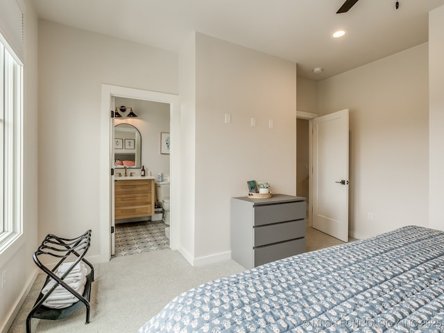 56 Center Ln N, Carlton Landing, OK 74432 - bedroom featuring light carpet, recessed lighting, and ensuite bath