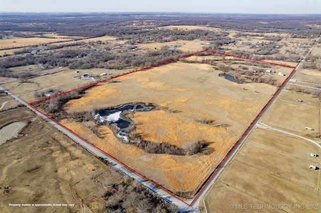 16610 S 4220th Rd, Claremore, OK 74017 - aerial view of sparsely populated area featuring property boundaries highlighted