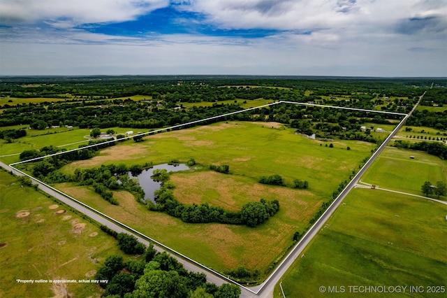16610 S 4220th Rd, Claremore, OK 74017 - aerial view of sparsely populated area with property boundaries highlighted and a nearby body of water