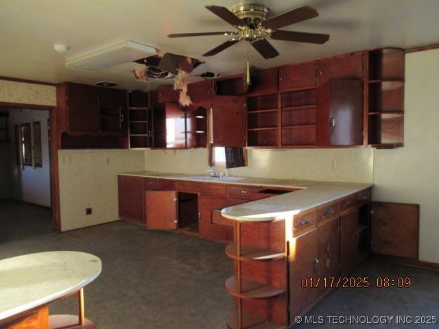 kitchen with ceiling fan and sink