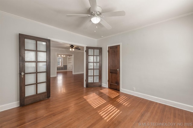 1531 S Florence Ave, Tulsa, OK 74104 - empty room with ceiling fan, french doors, crown molding, and wood-type flooring