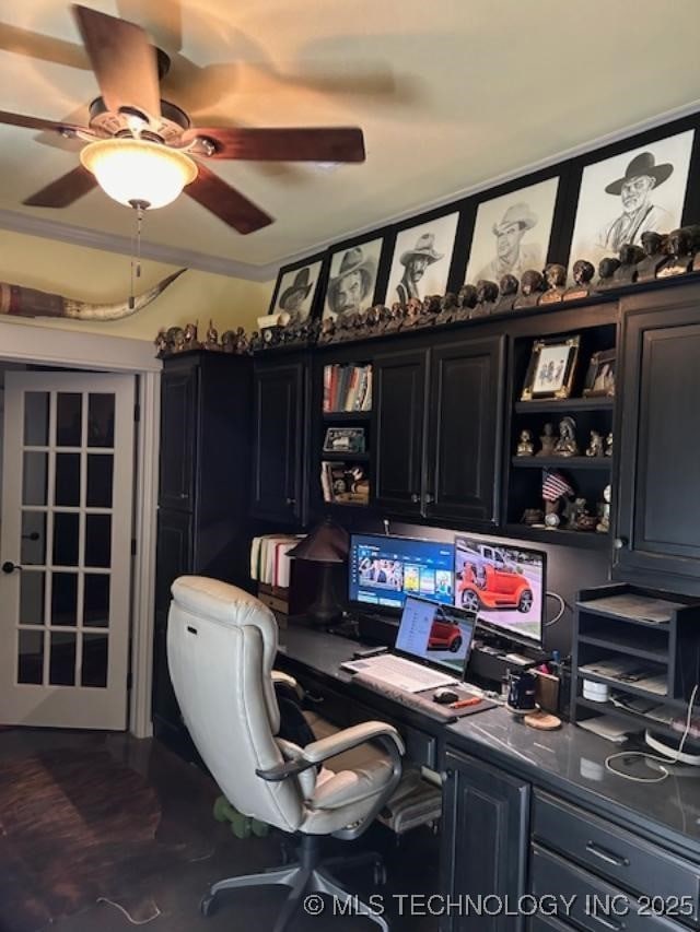 home office featuring ceiling fan