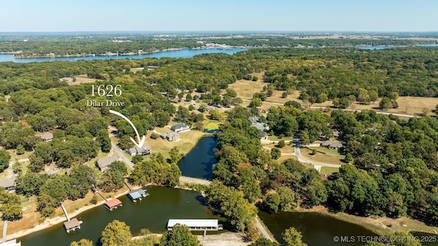 aerial view featuring a water view