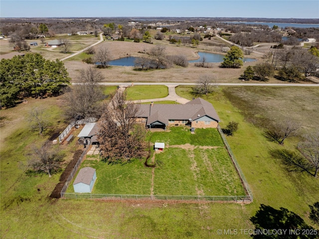 aerial view with a water view