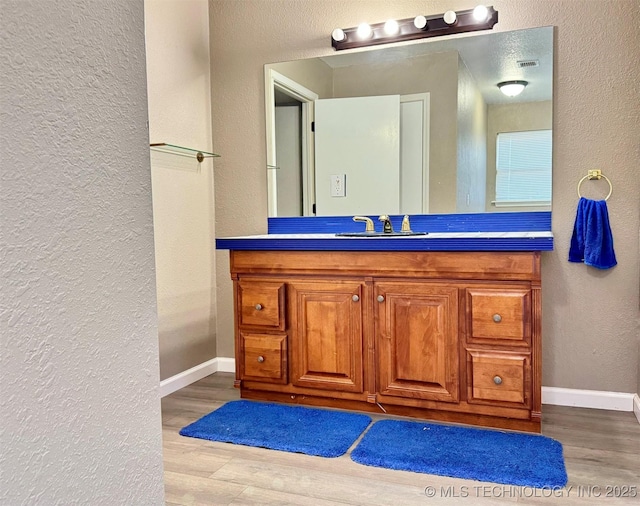 bathroom with vanity and wood-type flooring