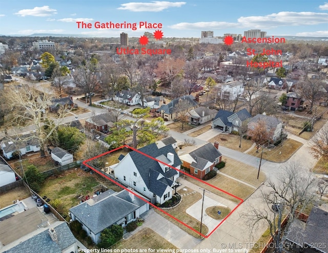 2508 E 16th St, Tulsa, OK 74104 - aerial view of residential area with property boundaries highlighted