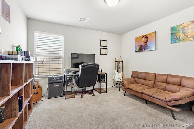 view of carpeted home office