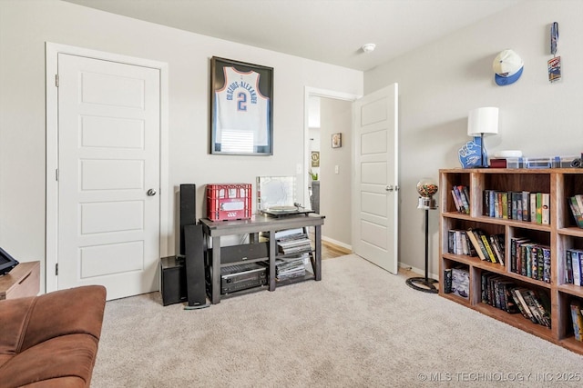 view of carpeted home office