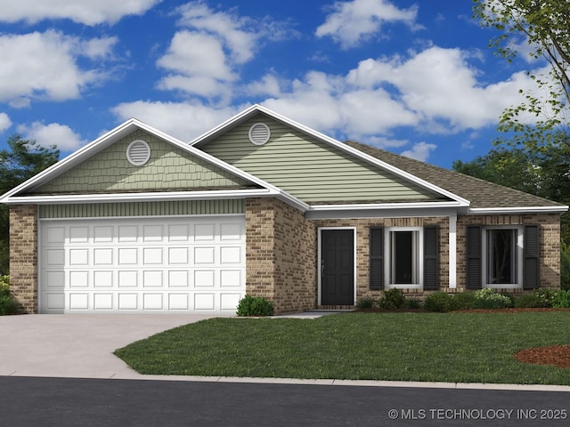 view of front of house featuring a garage and a front lawn