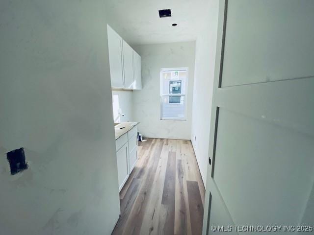 laundry area with light hardwood / wood-style flooring