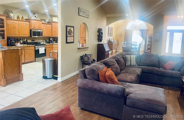 living room featuring light wood-type flooring